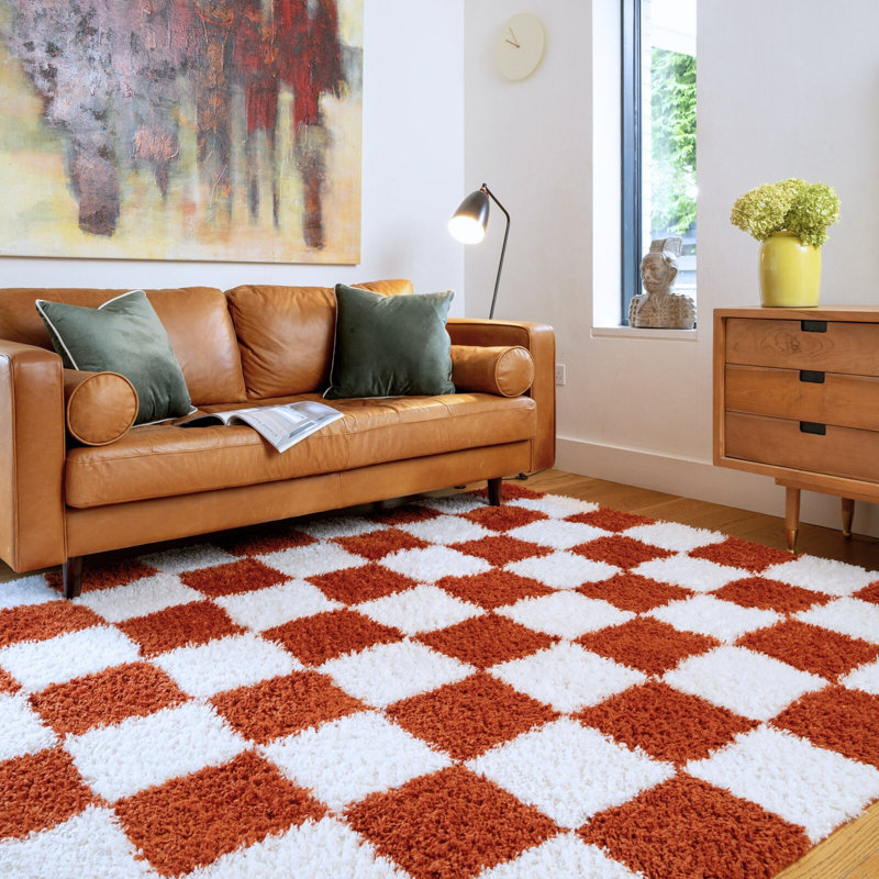Tanaja Chequered Machine Tufted Shag Area Rug, 200cm x 290cm