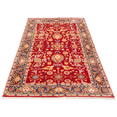 Tapis unique en laine noué à la main nouvel âge 5 pi 9 po x 9 pi 3 po Tenore - rouge / bleu / jaune