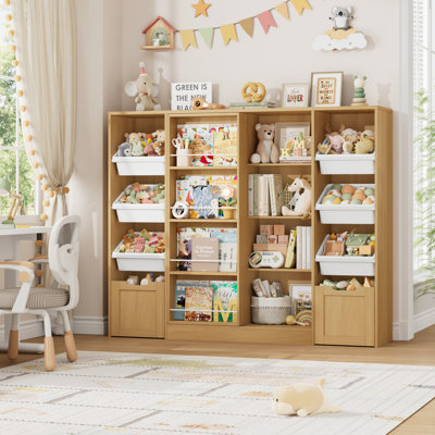 Bibliothèque pour enfants avec bacs et porte amovibles en bois l 55,1 "