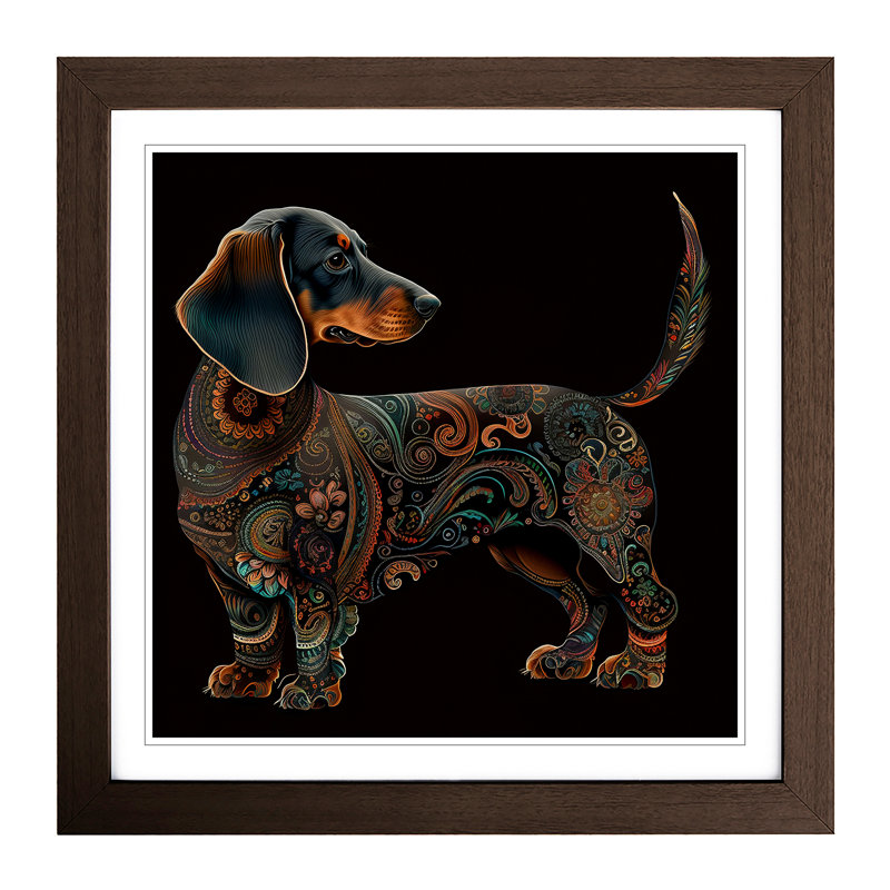 Dachshund Paisley Art - Framed Print, Oak