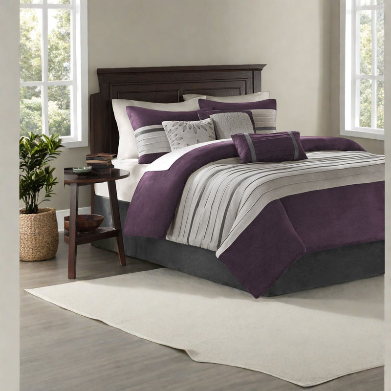 Ensemble de literie luxueux en suède 7 pièces, polyester moelleux et simili suède, style transitionnel pour le confort de la maison