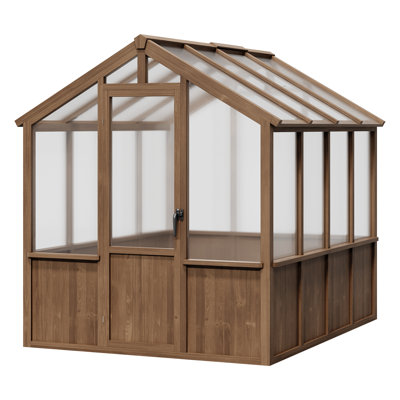 6' x 8' Wooden Walk-In Greenhouse with Spruce Frame, PC Panels, Adjustable Roof Vents and Lockable Door, Outdoor Greenhouse for Garden Backyard Patio