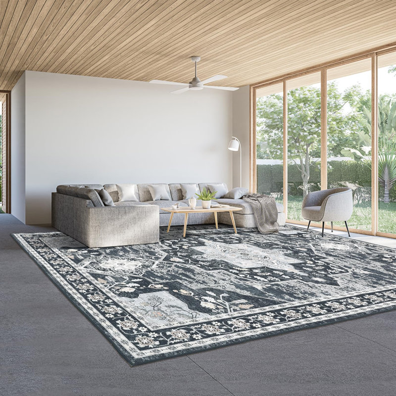 Machine Washable Rug for Living Room Vintage Boho Rug Non Slip Soft Non Shedding Throw Rugs Stain Resistant Carpet for Bedroom Office Dining Room Nursery