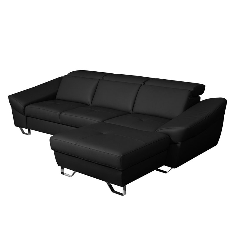 Monza Leather Corner Sofa with Sleeping Function and Underseat Storage, Right Hand Facing, Black