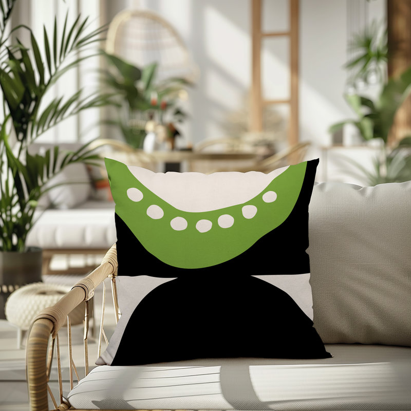 Oreiller carré réversible intérieur / extérieur Tobe Minimalist, H 15 po x l 15 po, Chartreuse / noir / blanc cassé