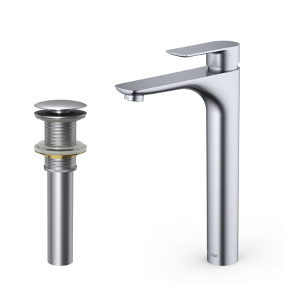 Karran Kayes Single Handle Single Hole Vessel Bathroom Faucet With Matching Pop-up Drain