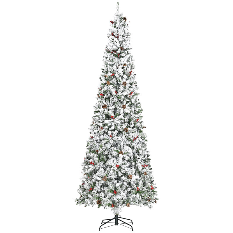 Crayon arbre de Noël artificiel enneigé avec branches de pin réalistes, pommes de pin, baies rouges, ouverture automatique