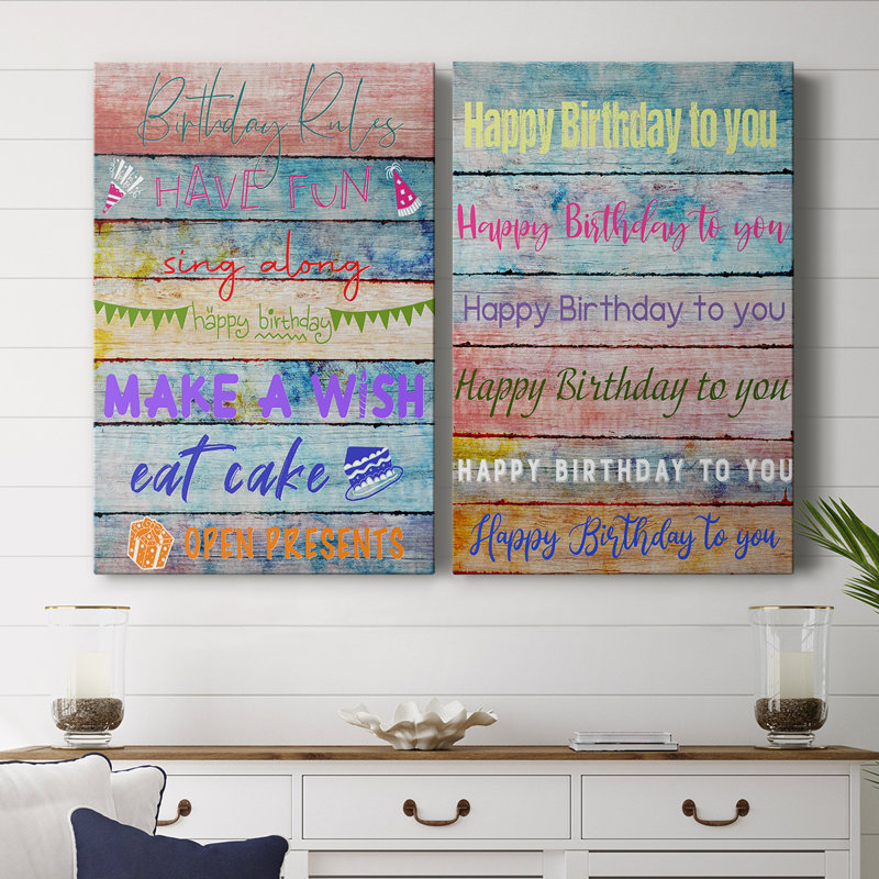 Birthday Rules - Toile tendue avec châssis de qualité supérieure - Prêt à être accroché, H 27 po x l 36 po