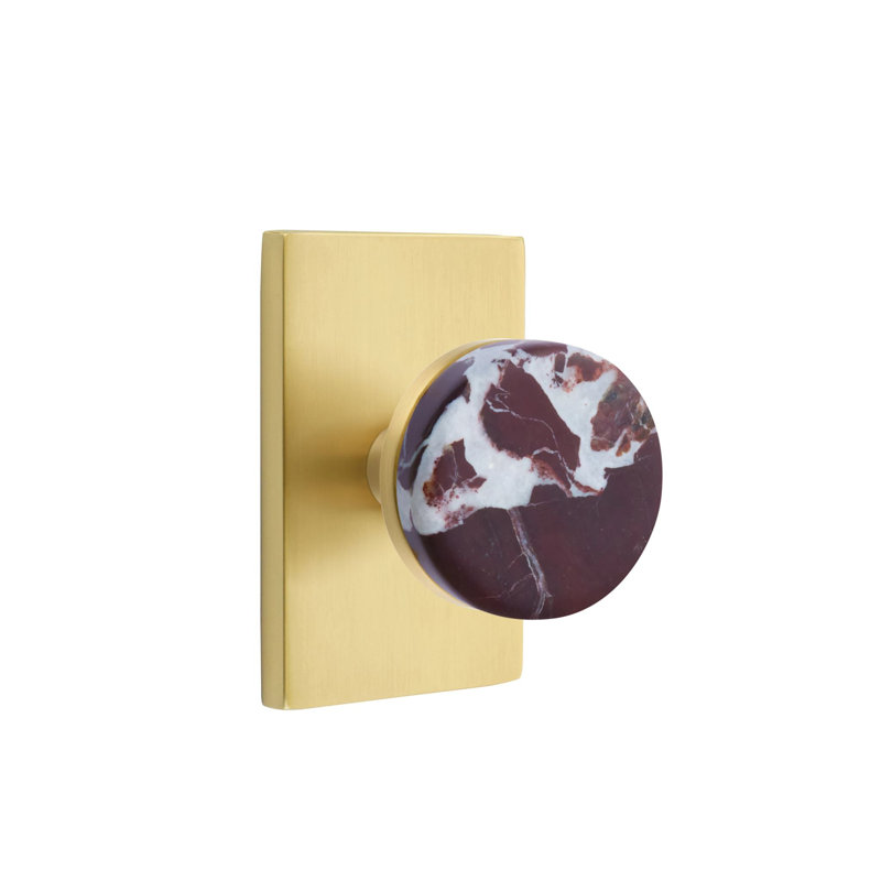Mortaise intérieure Select Passage avec rosette rectangulaire et tige conique, bouton Rosso Levanto (LH), Laiton satiné