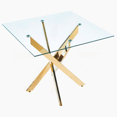 Square Dining Table,Glass Dining Table,Square 90X90x75cm,Golden Leg,Glass Table Top