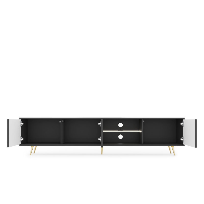 Selsey Tv Cabinet Bello 175 Cm With Black Lamells And Golden Legs