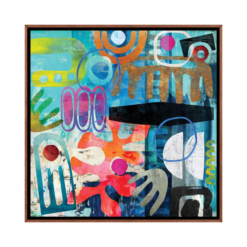 Tribal abstrait bleu par Nikki Chu - imprimé, H 18 po x l 18 po x 1,5 po, Cadre brun classique
