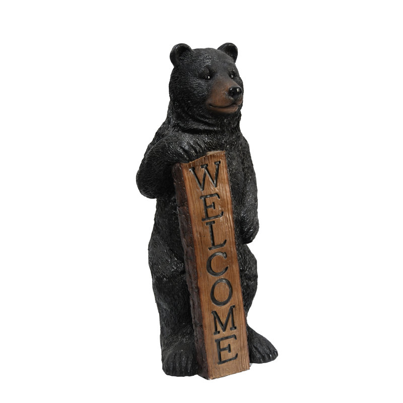 Welcome Bear Haven: Standing Black Bear with Heartwarming Welcome Sign