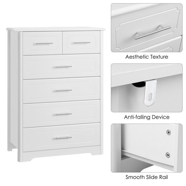 Hitow 6 Drawer White Double Dresser, Wood Dresser Chest Vertical
