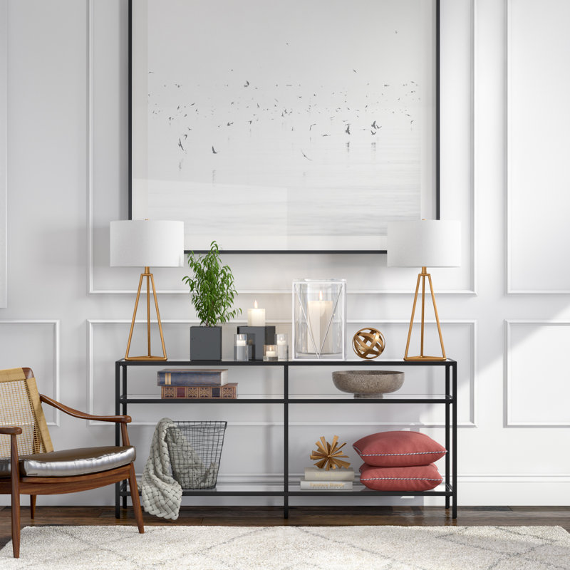 Glass Top Console Table, Blackened Bronze
