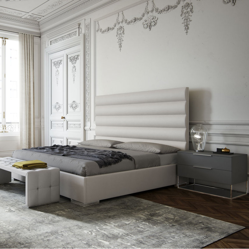 Rorer Vegan Leather Platform Storage Bed, Queen, Pearl Gray Eco Leather