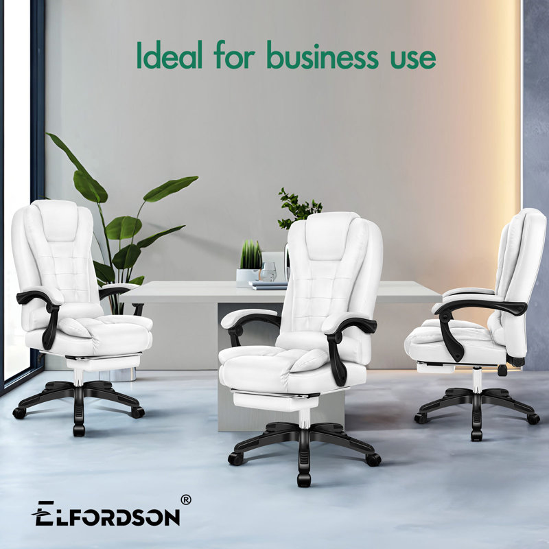 Rebrilliant Executive Chair with Headrest, Faux Leather, White, White