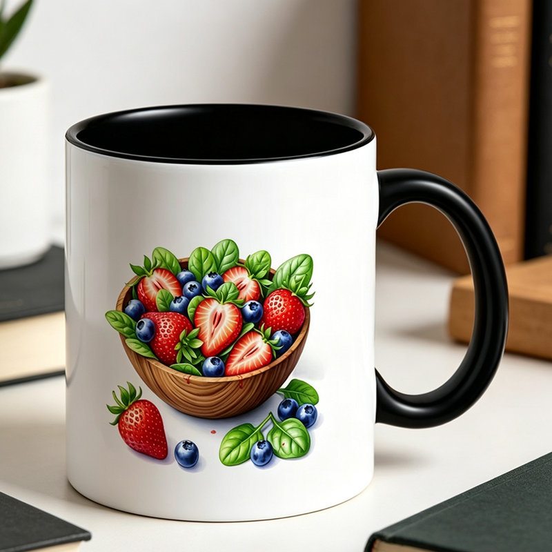 Charming Ceramic Mug with Fresh Strawberry Blueberry Fruit Bowl Design - Perfect Gift for Mom on Mother'S Day Birthday.