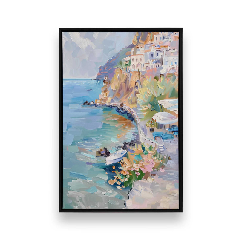 Côte pastel Amalfi II, H 19 po x l 13 po, Cadre flottant, Noir satiné