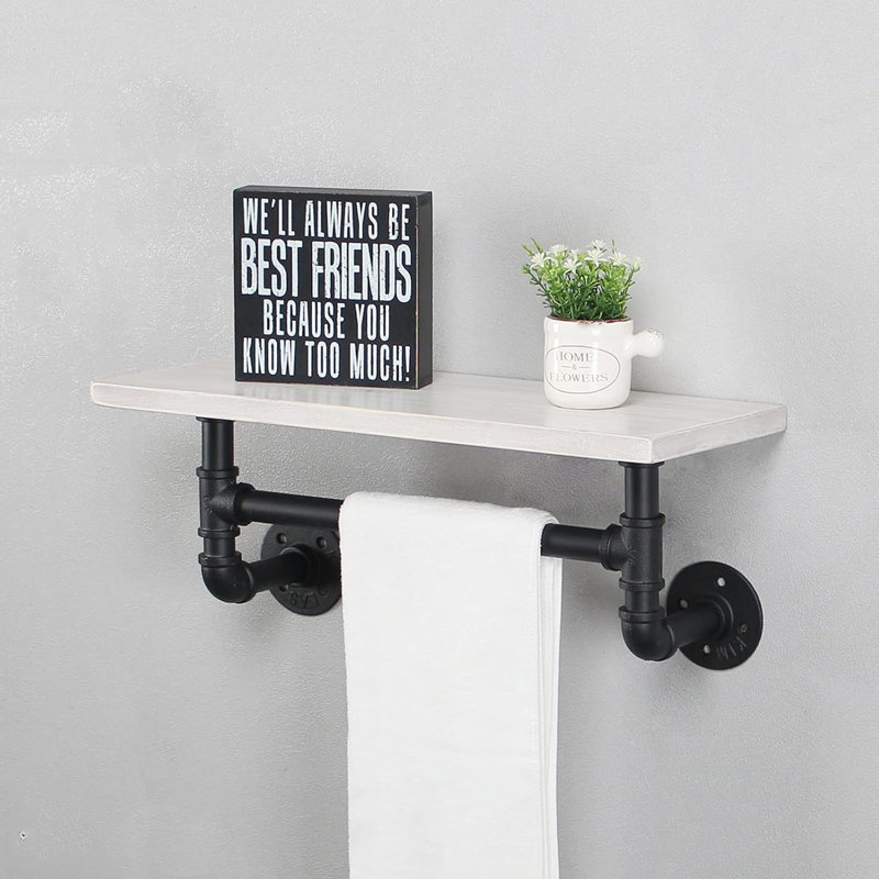 Industrial Pipe Shelf Bathroom Shelves Wall Mounted, White