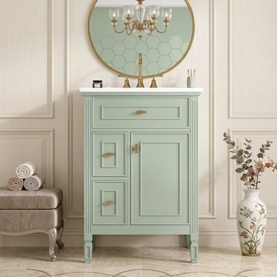Meuble-lavabo à tablette réglable de 24 po avec lavabo, armoire avec tiroir rabattable et deux tiroirs de rangement