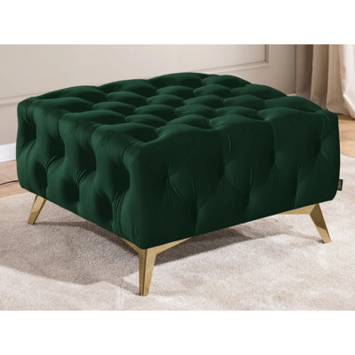 Whitby 80cm Wide Velvet Tufted Square No Pattern Footstool Ottoman