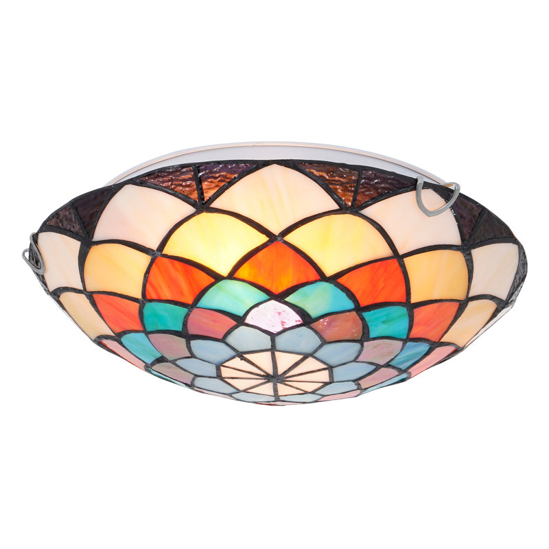 Vintage Flush Mount Ceiling Light - 16" Tiffany-Style Stained Glass, Perfect For Hallway Or Bedroom