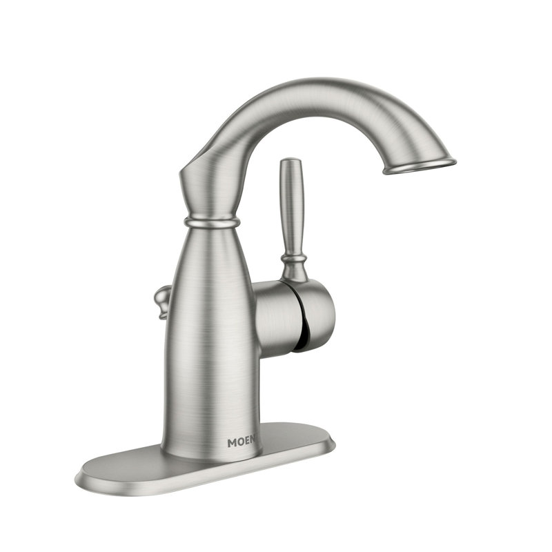 Robinet de salle de bain à trou unique avec drain Moen Sarona et plaque optionnelle, Nickel brossé résistant aux taches