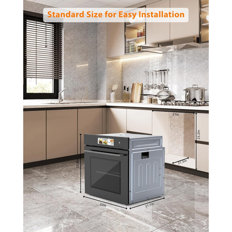 Four mural électrique encastré 24 po avec convection, vapeur, gril et friture à air - intérieur en acier inoxydable de 2,5 pieds cubes, contrôle par écran tactile, appareil de cuisine moderne (240 V)