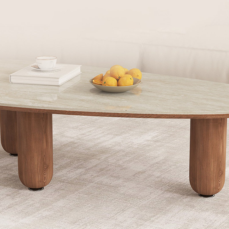Table basse en pierre claire de forme irrégulière de luxe et de lumière, H 15,35 po x L 46,85 po x l 23,23 po