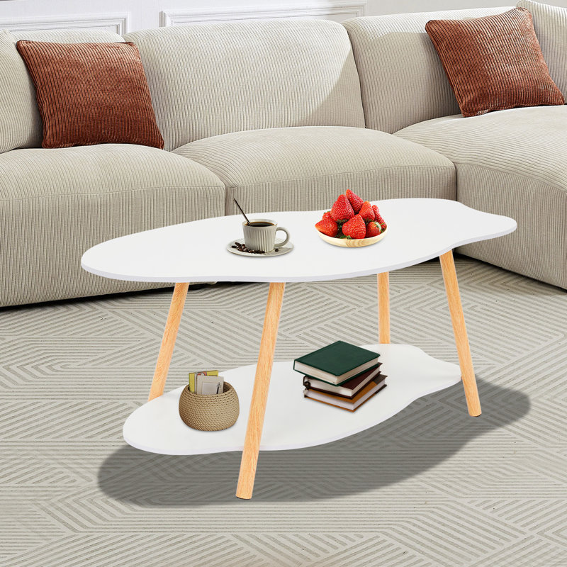 Table basse moderne pour le salon, table basse en forme de nuage, table centrale double couche pour les petits espaces