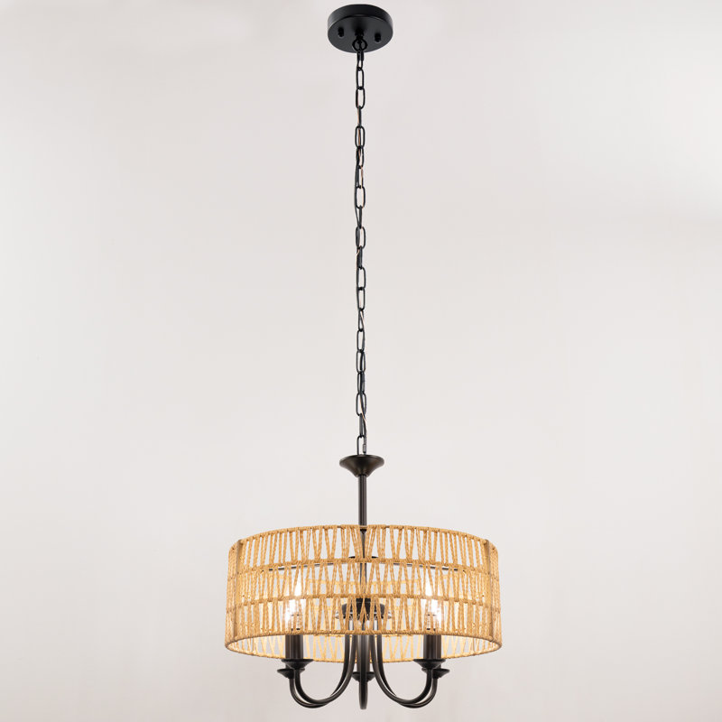 Luminaire suspendu tambour noir mat à 5 lumières Biola