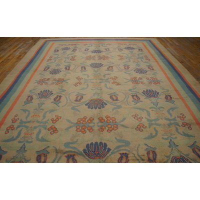 Light Ivory Color Antique Irish Floral Arts & Crafts Design Donegal Rug