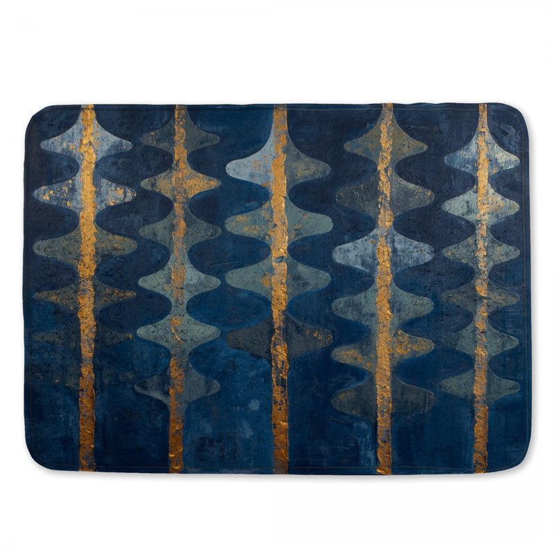 Tapis de bain bleu à rayures courbées, L 34 po x L 21 po