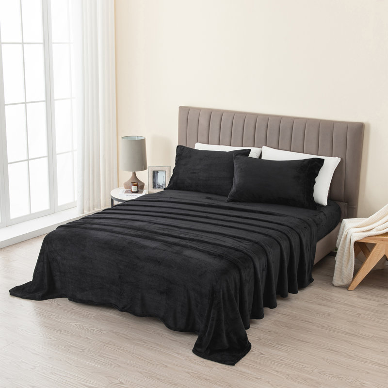 Ensembles de draps en velours ultra doux, Reine, Noir