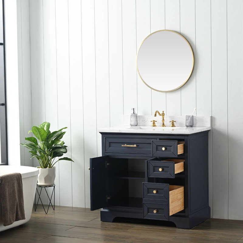 Currahee 36" Single Bathroom Vanity Set, Indigo Blue/Brushed Gold