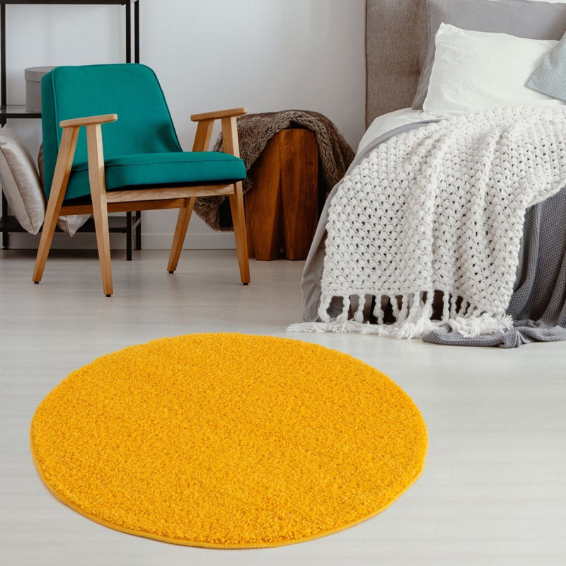 Myshaggy Collection Rugs Solid Design in Yellow, Round 120 cm