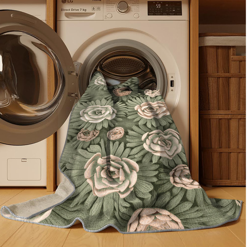 Machine Washable Botanical Brown Area Rug