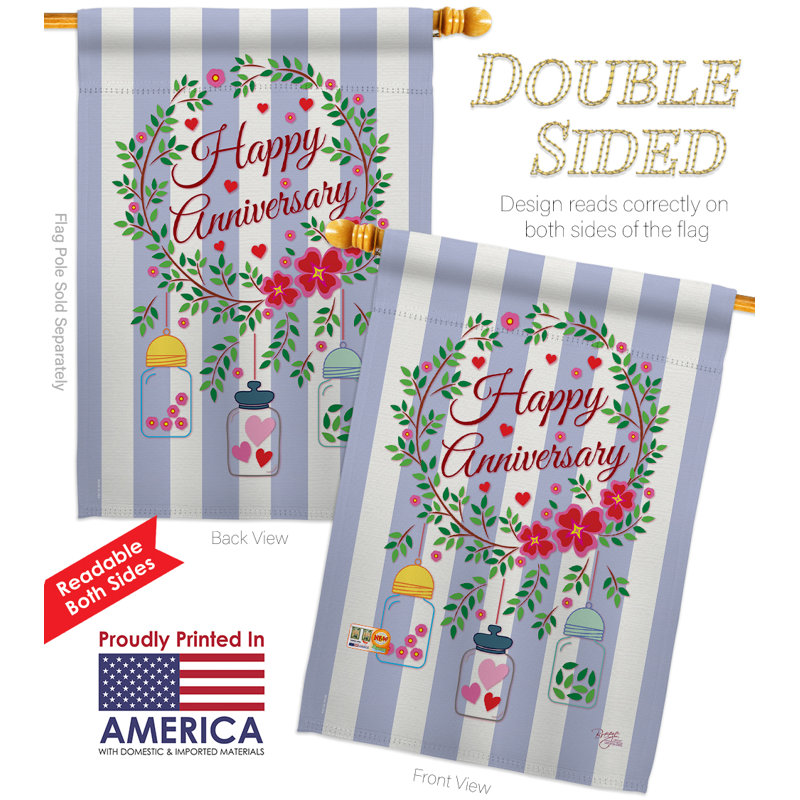 Ensemble de drapeaux en polyester 40 po x 28 po Happy Anniversary