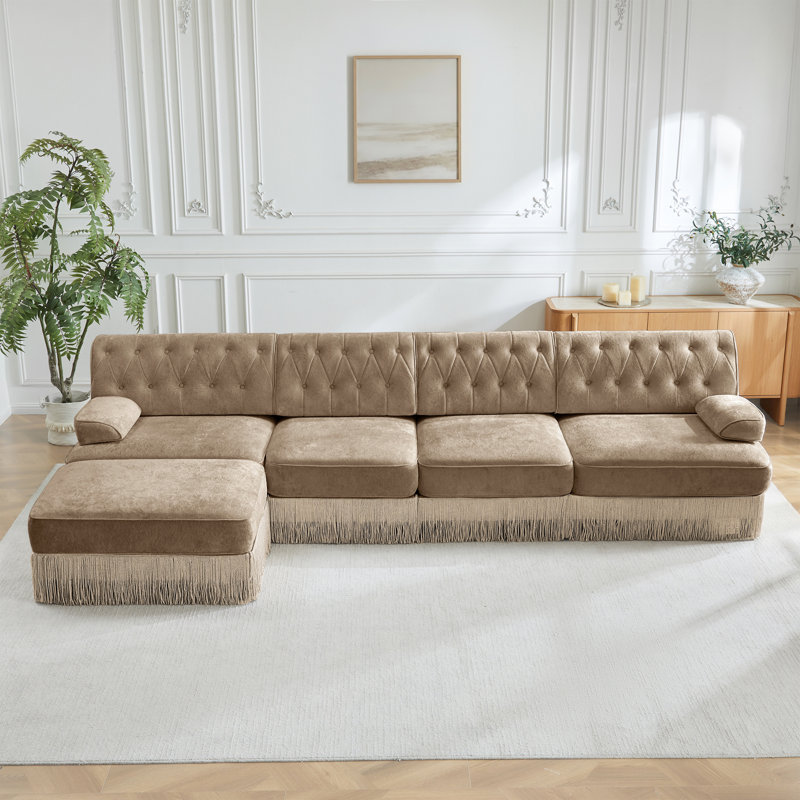 Canapé Chesterfield, H 34,2 po x l 135,6 po x P 60,3 po, Chameau, 4