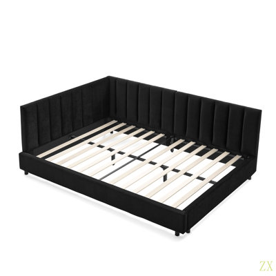 Full Size Upholstered Tufted Bed Frame, Sofa Bed Frame With Comfortable Backrest And Armrests, Full Size Bed For Bedroom, Living Room,Velvet(81''*60''*29.5'')