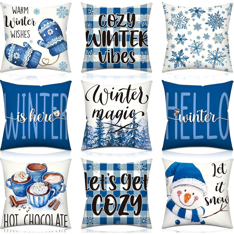 Housses de coussin d'hiver en forme de flocon de neige et de bonhomme de neige - blanc - 18 x 18 po, taies décoratives pour canapé ou canapé, décor de maison de vacances