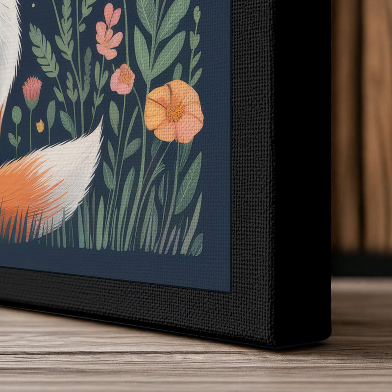 Fox Under Moonlight Boho - Wrapped Canvas, 18x12 - 45.7 x 30.5 cm, Black Border