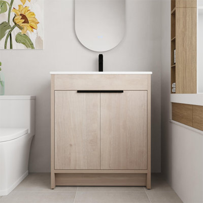 Meuble-lavabo simple 30 po avec dessus en céramique Kinslie, 2 portes à fermeture douce et 1 tablette réglable