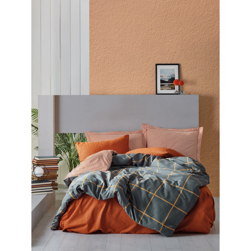 Sison Cotton Plaid Duvet Cover Set with Pillowcases Included, 155 x 220cm Duvet Cover + 1 Pillowcase (80 x 80)