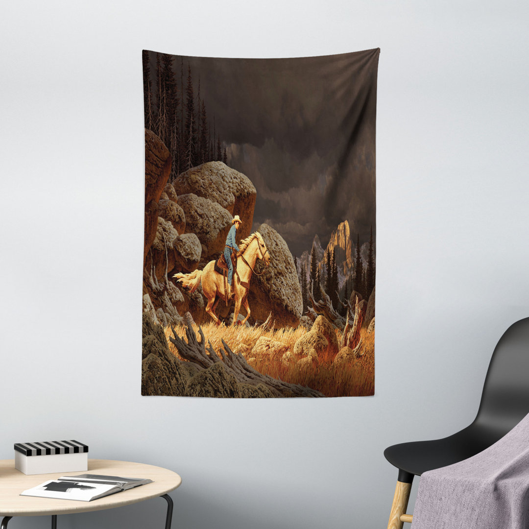 Wandbehang Rock Mountain Landschaft Cowboy Reiten Pferd Northmericstyle