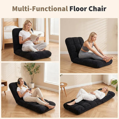 Adjustable Folding Floor Chair with Back Support, 5-Position Gaming Lounger Chair, Cozy Floor Sofa for Reading, Meditation, TV & Relaxing