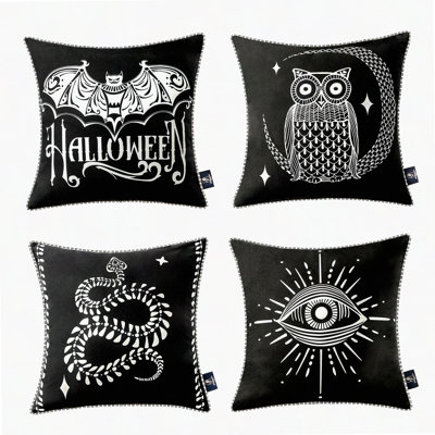 Fall Totem Owl Snake Bat Pillowcase Set - Pack of 4 Decorative Cushion Covers, Happy Throw Pillow Covers, Blank