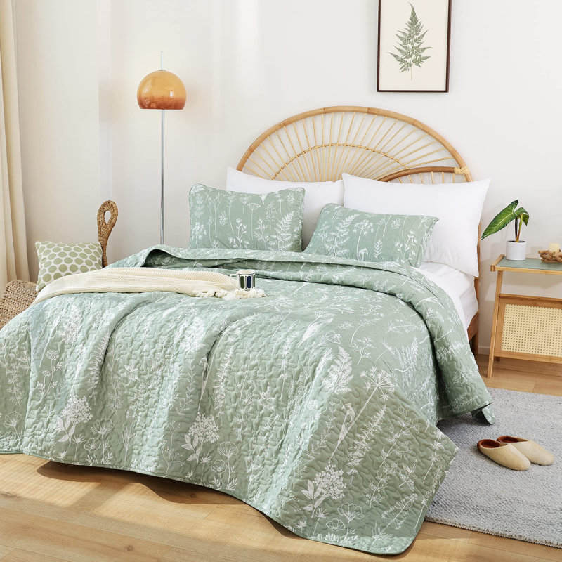 Courtepointe Sage Green, Très grand édredon + 2 taies décoratives