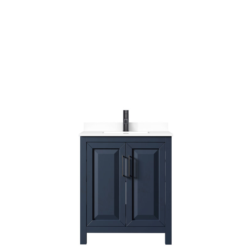 Daria 30'' W Single Vanity, Dark Blue, White Cultured Marble, Matte Black